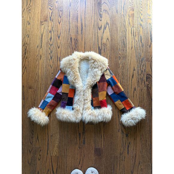 SOLD---VTG 70s Patchwork Suede Penny Lane Afghan Jacket Hippie Boho Fall Winter - Picture 10 of 13